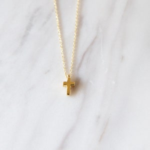 Tiny Gold Cross,9K,14K,18K, Solid Gold Necklace, Handmade Jewelry, Birthday Gift, For Her, Delicate Necklace, Bridesmaid Gift, For Him image 1