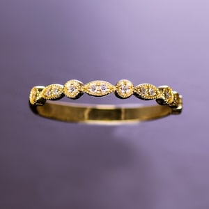Vintage Wedding Band,14K,Solid Gold Ring,Marquise Diamond Band,Art Deco Ring,Half Eternity Ring,Diamond Ring,Anniversary Gift,For Her