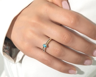 Blue Topaz Ring, December Birthstone, 9K, Solid Gold, Oval Gemstone, Dainty Crystal Ring