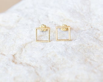 Gold Square Earrings,Geometric Earrings,9K,14K,Solid Gold Studs,Minimalist Jewelry,Gift For Her,Mother's Day Gift,Everyday Earrings