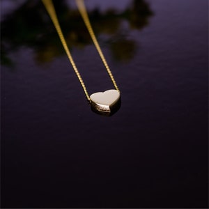 Dainty Solid Gold Heart Necklace: 9K 14K 18K Handmade Jewelry