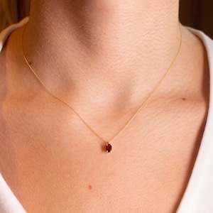 Red Garnet Solid Gold Necklace: January Birthstone, Oval Bezel