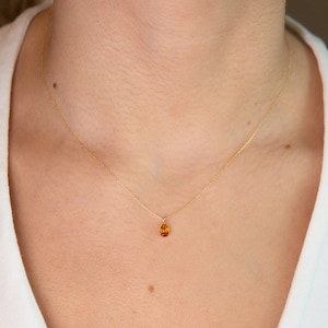 Citrine Necklace, K9,K14,K18, November Birthstone, Solid Gold, Teardrop Gemstone,