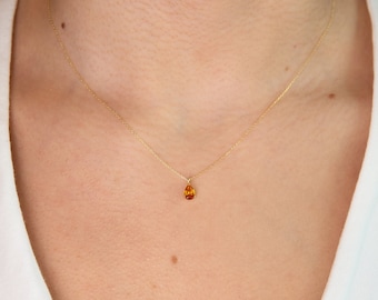 Citrine Necklace, K9,K14,K18, November Birthstone, Solid Gold, Teardrop Gemstone, Yellow Crystal
