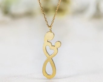 Mother Holding Baby Necklace,9K,14K,Solid Gold, Mommy Necklace, Baby Shower Gift, New Mommy Gift, Newborn Gift, Pregnancy Necklace,For Her