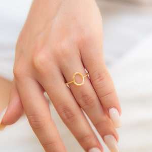 Gold Oval Ring,9K,14K,18K Solid Gold Ring,Geometric Ring,Minimalist Ring,Unique Design Ring,Gift For Her,Birthday Gift,Simple Everyday Ring image 1