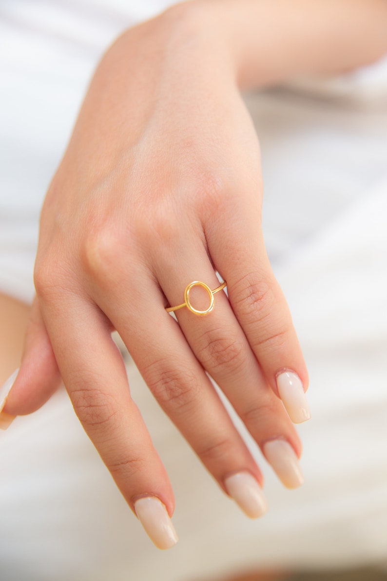 Gold Oval Ring,9K,14K,18K Solid Gold Ring,Geometric Ring,Minimalist Ring,Unique Design Ring,Gift For Her,Birthday Gift,Simple Everyday Ring image 1