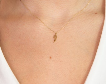 Tiny Angel Wing Necklace, 9K,14K,18K, Solid Gold Necklace, Handmade Jewelry,Gift For Her,Miscarriage Necklace For Women, Memorial Necklace