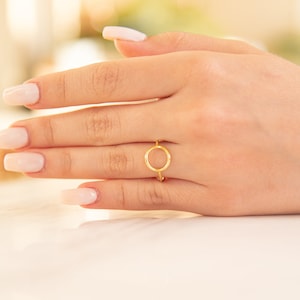9K 14K Solid Gold Circle Ring: Dainty Geometric Handmade Jewelry