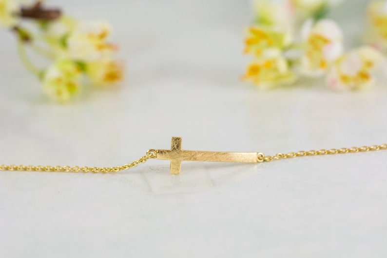 Gold Cross Bracelet,9K,14K,18K,Solid Gold,Mother's Day Gift,Handmade Jewelry,Dainty Bracelet,Gift For Her,Christian Bracelet,For Him image 1