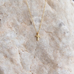 Tiny Gold Cross,9K,14K,18K, Solid Gold Necklace, Handmade Jewelry, Birthday Gift, For Her, Delicate Necklace, Bridesmaid Gift, For Him image 3