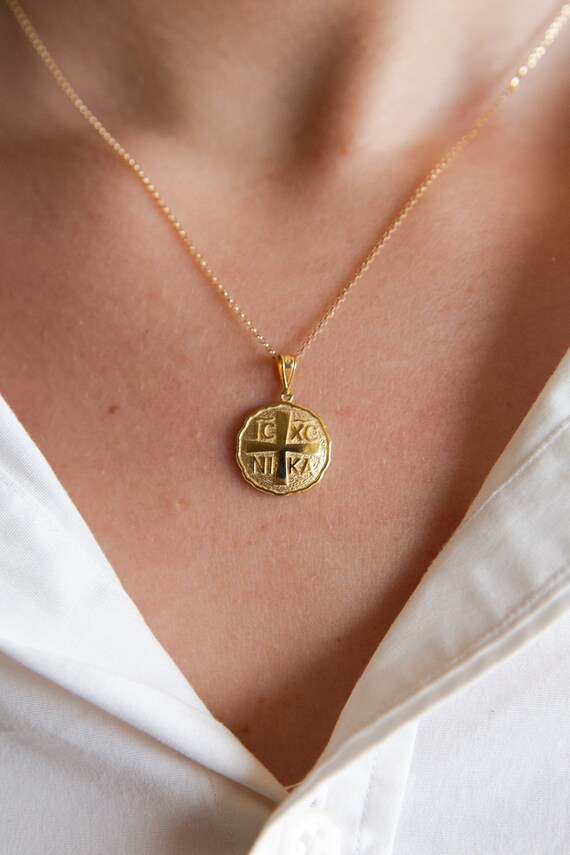 Constantine Coin Necklace 9k 14k 18k solid Gold ICXC NIKA