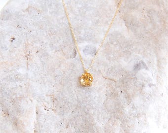 Citrine Necklace, November Birthstone, 9K,14K,18K, Solid Gold,Round Crystal Pendant