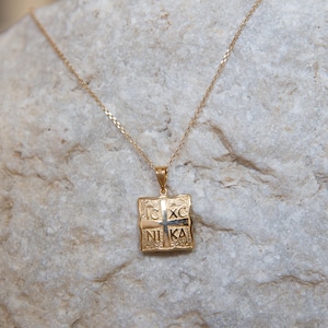 Constantine Necklace,ICXC NIKA,9K,14K,18K,Solid Gold ,Christian Necklace,Baptism Gift,Layering Necklace,Square Gold Cross Charm,For Her image 4