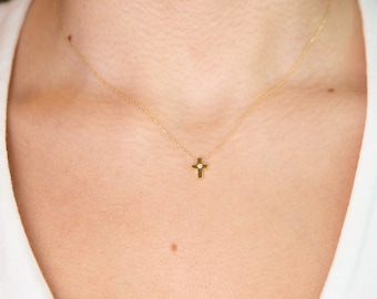 Tiny Gold Cross,9K,14K,18K,Solid Gold,Handmade Jewelry,Birthday Gift,For Her,Delicate Necklace, Birthday Gift,Small Cross,Gift For Daughter