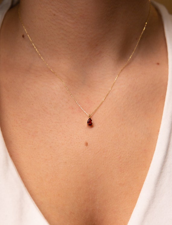 Red Garnet Necklace,birthstone Necklace, 9k,14k,18k,solid Gold