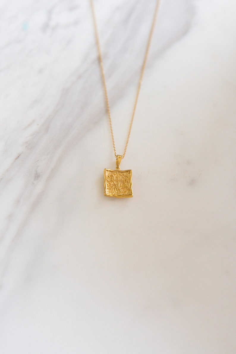 Constantine Necklace,ICXC NIKA,9K,14K,18K,Solid Gold ,Christian Necklace,Baptism Gift,Layering Necklace,Square Gold Cross Charm,For Her image 5