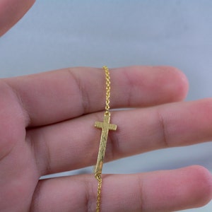 Gold Cross Bracelet,9K,14K,18K,Solid Gold,Mother's Day Gift,Handmade Jewelry,Dainty Bracelet,Gift For Her,Christian Bracelet,For Him image 3