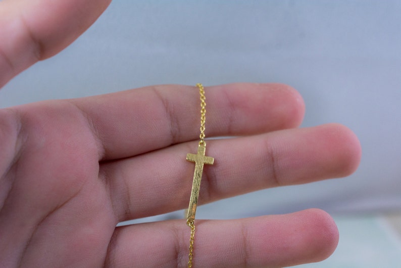 Gold Cross Bracelet,9K,14K,18K,Solid Gold,Mother's Day Gift,Handmade Jewelry,Dainty Bracelet,Gift For Her,Christian Bracelet,For Him image 3