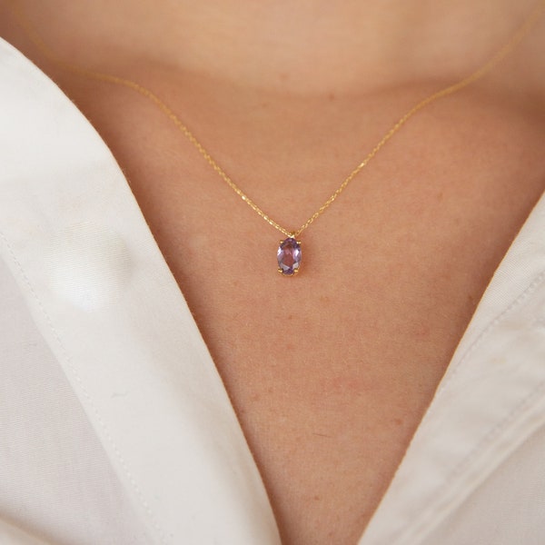 Natural Amethyst Necklace,9K,14K,18K Solid Gold,February Birthstone,Mother's Day Gift,Birthday Gift,Daughter Gift,Purple Gemstone,Rose Gold.
