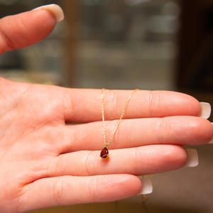 Red Garnet Necklace, Birthstone Necklace, 9K,14K,18K,Solid Gold, Bridesmaid Gift, Minimalist Necklace, January Birthstone, Mother&#39;s Day Gift