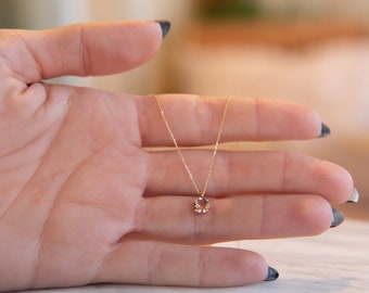 Pink Tourmaline Necklace, October Birthstone, Round Gemstone, Pink Crystal