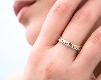 Heart Ring,14K Solid Gold,Double Band,Mother's Day,Anniversary Gift,Wedding Band,Best Friend Gift,Love Ring,Dainty Eternity Ring,Mom Gift