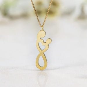 Solid Gold Mother and Child Necklace: 9K 14K Mommy Pendant