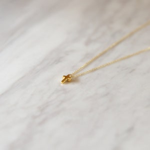 Tiny Gold Cross,9K,14K,18K, Solid Gold Necklace, Handmade Jewelry, Birthday Gift, For Her, Delicate Necklace, Bridesmaid Gift, For Him image 5