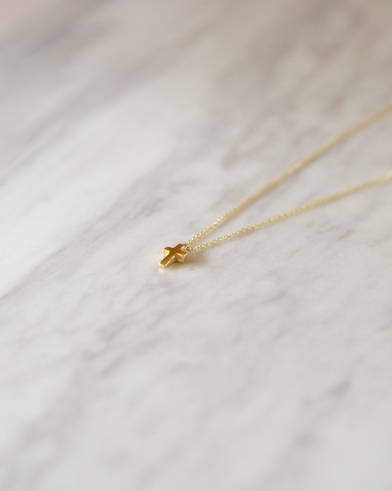 Tiny Gold Cross,9K,14K,18K, Solid Gold Necklace, Handmade Jewelry, Birthday Gift, For Her, Delicate Necklace, Bridesmaid Gift, For Him image 5