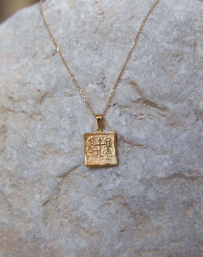 Constantine Necklace,ICXC NIKA,9K,14K,18K,Solid Gold ,Christian Necklace,Baptism Gift,Layering Necklace,Square Gold Cross Charm,For Her image 3