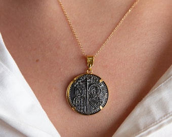 Constantine Necklace, ICXC NIKA, K14,K18, Solid Gold, Constantine, Cross Medallion, For Him