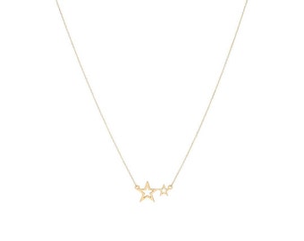 Two Stars Necklace, K9,K14,K18, Solid Gold, Double Stars, Handmade Jewelry, Birthday Gift, Mommy Gift, Sisters Jewelry, Gift For Her