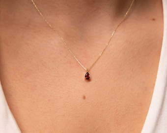 Red Garnet Necklace, January Birthstone Necklace, 9K,14K,18K,Solid Gold