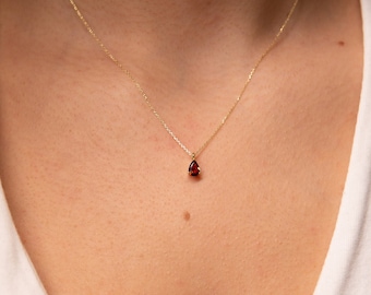 Red Garnet Necklace,Birthstone Necklace, 9K,14K,18K,Solid Gold, Bridesmaid Gift, Minimalist Necklace, January Birthstone, Mother's Day Gift