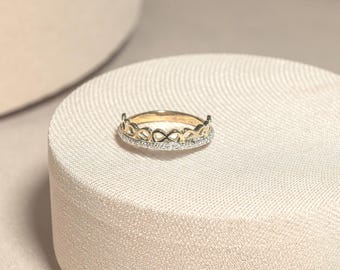 Infinity Dainty Ring, 9 karaats massief goud, eeuwigheidsring met pavézetting, cadeau voor moeder en dochter