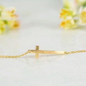 Gold Cross Bracelet, 9K,14K,18K, Solid Gold, Mother&#39;s Day, Handmade Jewelry, Dainty Bracelet, Gift For Her, Christian Bracelet, For Him