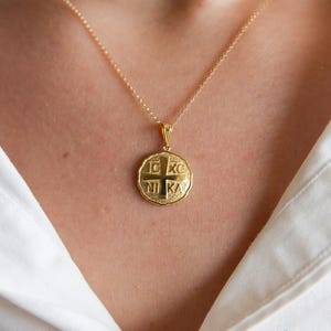 Handmade Solid Gold Constantine Coin Necklace: ICXC NIKA Christian Jewelry