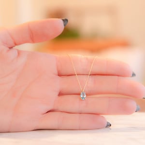 Oval Aquamarine Solid Gold Necklace: March Birthstone Pendant