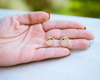 Gold Circle Earrings,Hoop Studs,9K,14K,Solid Gold,Geometric Earrings,Minimalist Earrings,Simple Everyday Studs,For Her,Birthday Gift