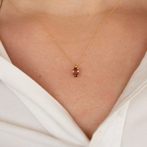 Pink Tourmaline Necklace, K9,K14,K18, Solid Gold, October Birthstone, Oval Crystal, Natural Gemstone