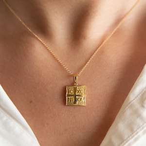 Solid Gold Constantine Necklace: Square Christian Charm, Baptism Gift