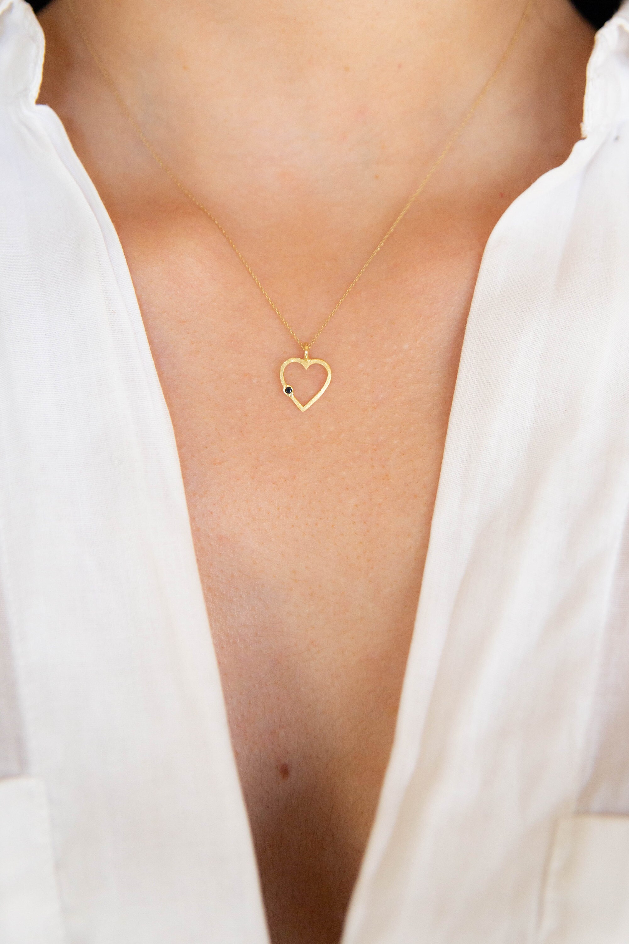 Heart Necklace, 9K,14K,18K, Solid Gold, Valentines Day, Love