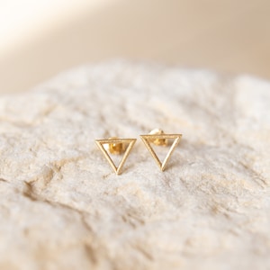 Solid Gold Triangle Stud Earrings: Geometric Minimalist Jewelry