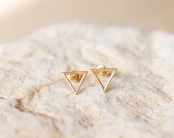 Triangle Earrings,Geometric Studs,9K,14K,Solid Gold Earrings,Mother's Day Gift,Rose Gold Studs, Minimalist Earrings,Birthday Gift,Mom Gift