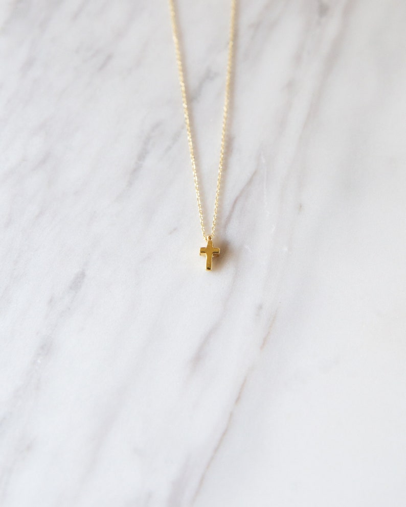 Tiny Gold Cross,9K,14K,18K, Solid Gold Necklace, Handmade Jewelry, Birthday Gift, For Her, Delicate Necklace, Bridesmaid Gift, For Him image 1