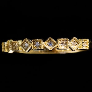 K14 Solid Gold Diamond Wedding Band: Art Deco Half Eternity Ring