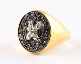 Oval Siegelring für Frauen, K14 Massivgold, Monogramm, personalisierte Initiale