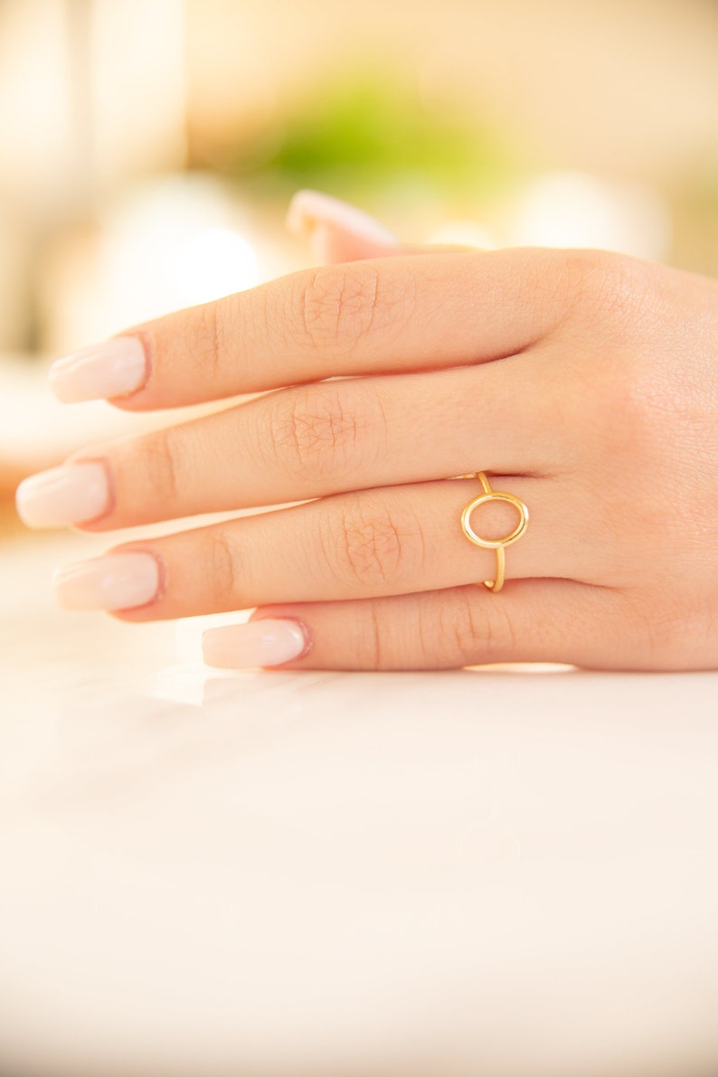 Gold Oval Ring,9K,14K,18K Solid Gold Ring,Geometric Ring,Minimalist Ring,Unique Design Ring,Gift For Her,Birthday Gift,Simple Everyday Ring image 3