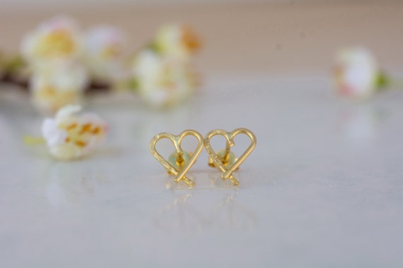 ☆TATIANA☆ Flat heart color earrings EC1350 Heart Earrings, 14K Solid Gold, Mom Gift, Heart Frame Studs